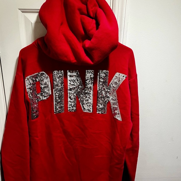 Pink VS sweatshirt with silver sequins and hoodie w/ Sherpa inside the hoodie - Picture 10 of 12